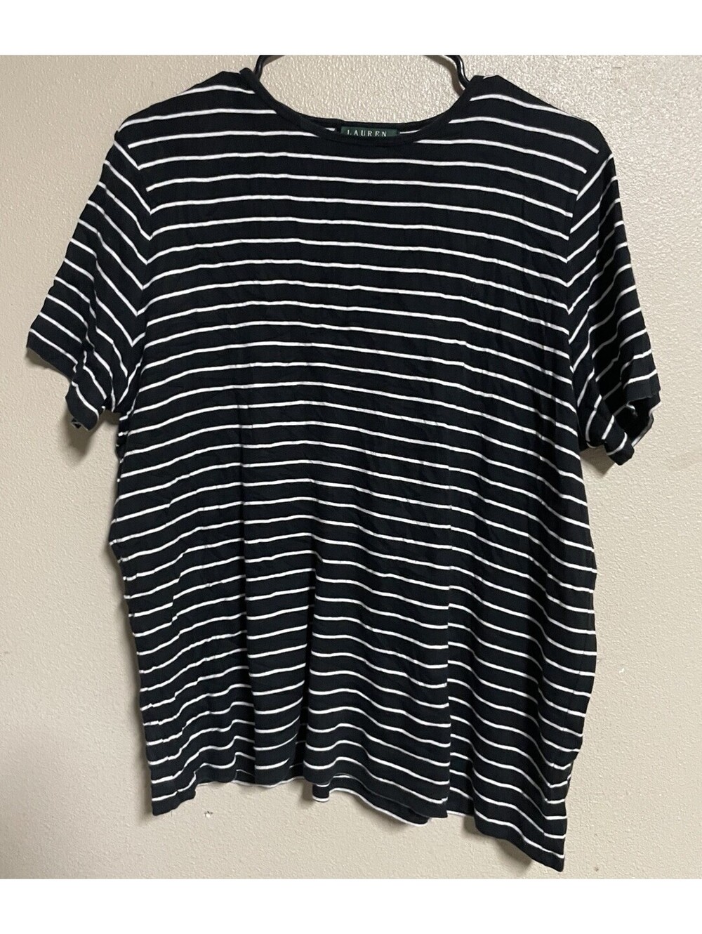 Plus Size T-Shirt Black White Striped Short Sleeve Ralph Lauren 1x